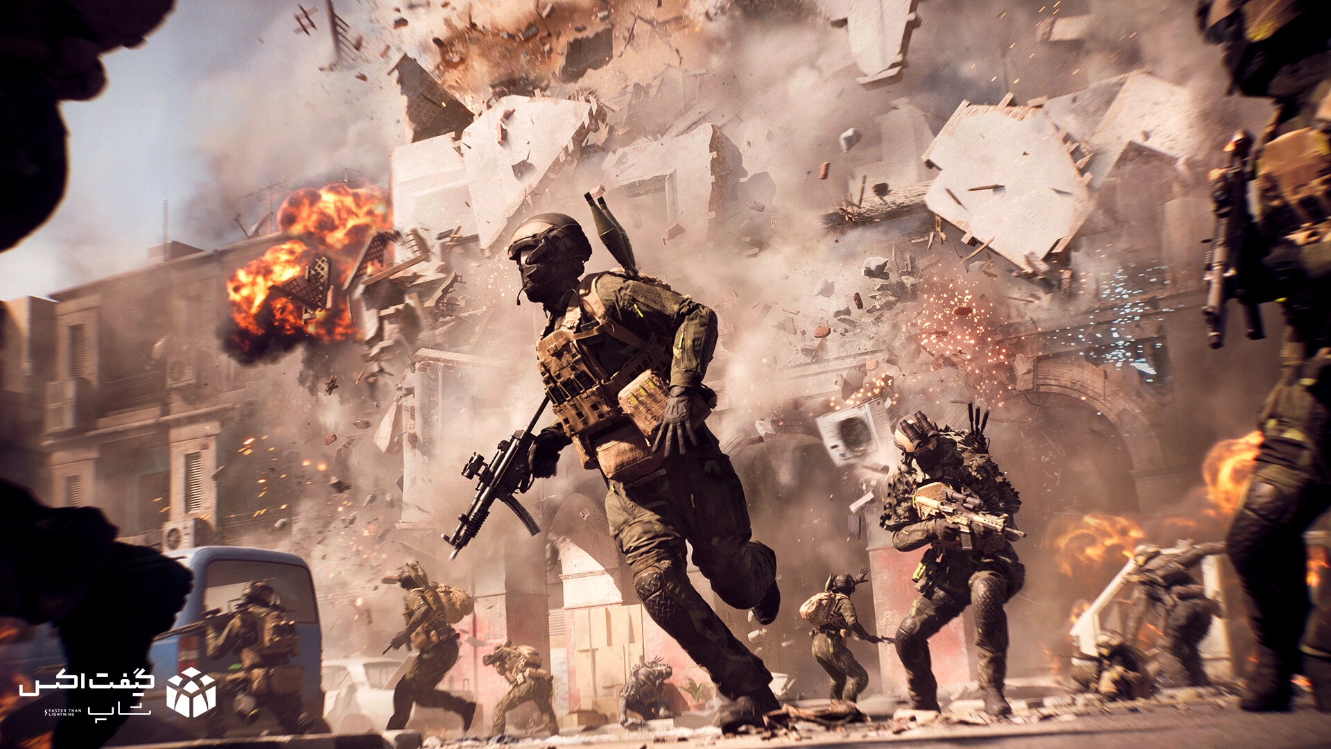 یورش سربازان در میان انفجار و فروپاشی ساختمان، صحنه اکشن از بازی Battlefield 6 برای Xbox Series