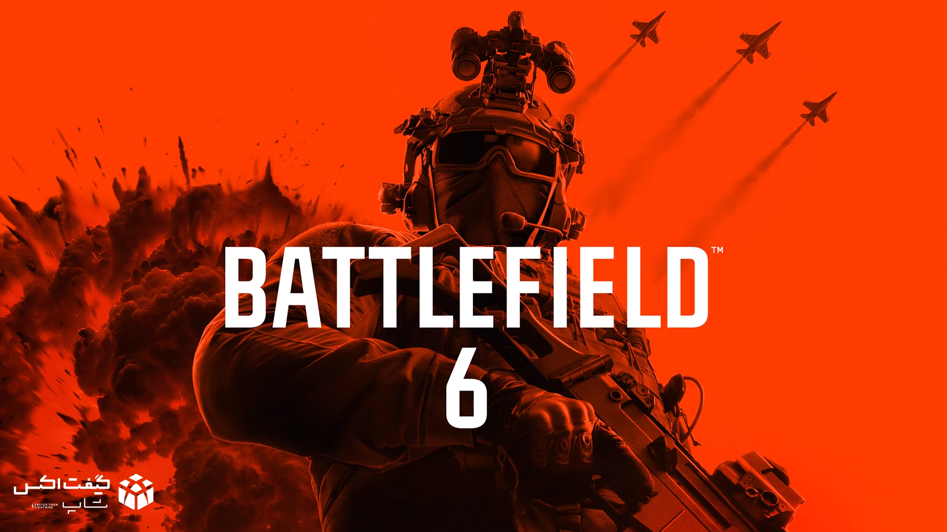 کاور قرمز رسمی بازی Battlefield 6 با چهره سرباز مسلح و متن بازی برای Xbox Series