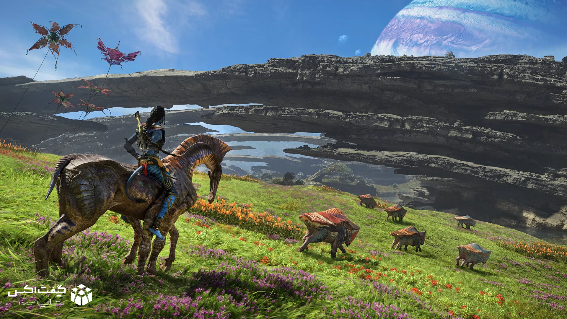نوی سوار بر موجود بومی پاندورا در بازی Avatar: Frontiers of Pandora، تصویر هنری برای Xbox
