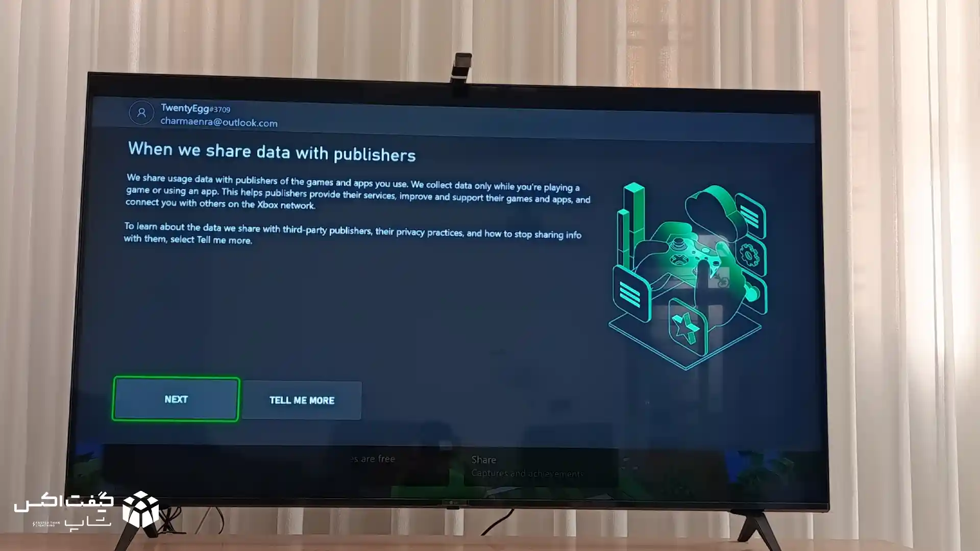 صفحه "When we share data with publishers" در Xbox قبل از ورود به تنظیمات نهایی