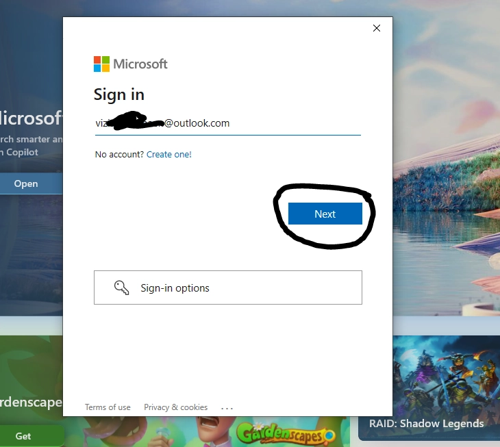 اسکرینشات از صفحه وارد کردن ایمیل اکانت